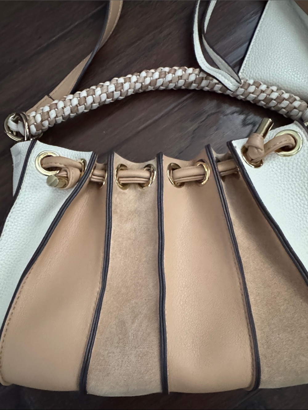 Dolce Vita Cream and Tan Braided-Handle Crossbody Bag - Picture 6 of 8
